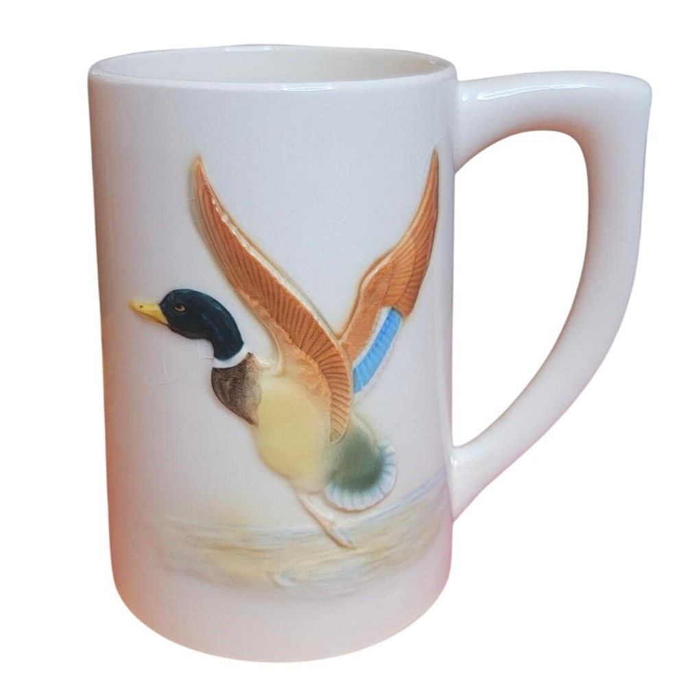 Vintage Ceramic Mug Mallard Duck Flying Art Collectible Gift